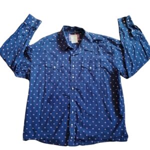 PANHANDLE Men's Blue Patterned western Pearl snap button down shirt. Mens XXL